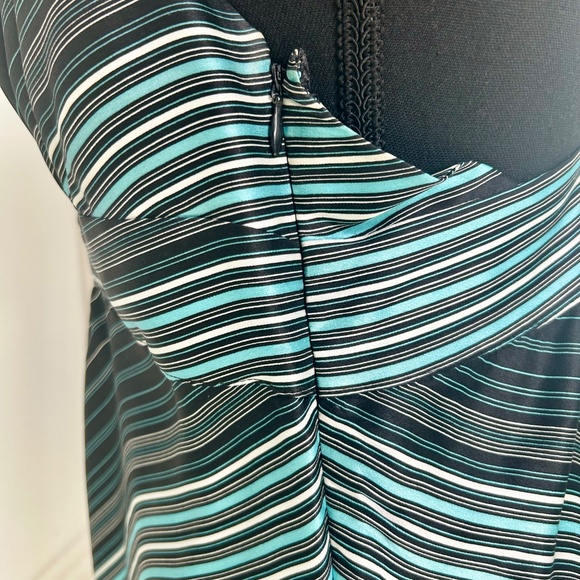 Kenneth Cole Reaction Black with Blue and White Pinstripes Cross Halter Top 8 - Picture 3 of 4